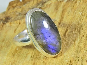Natural Blue Labradorite Gemstone 925 Solid Sterling Silver Ring Size US-7 f800 - Picture 1 of 10