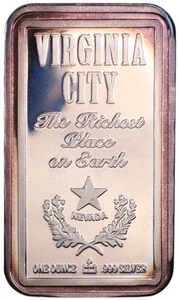Marshall Mint Virginia City 1 oz .999 Fine Silver Bar - TONED! - Picture 1 of 2