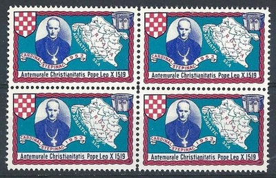 Croatia 1953 Cardinal Stepinac Pope Leo map cinderella poster stamp block 4 MNH - Image 1 of 2