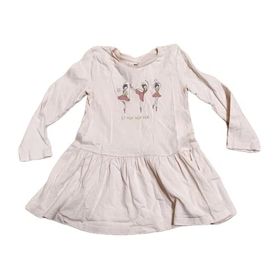 Langarmkleid Gr. 116 C&A rosa m. 3 Ballerinas & Glitzerakzenten - Bild 1 von 4