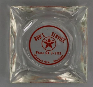 Vintage *GLASS ASHTRAY* Texaco Oil Co. Products *BOB'S SERVICE, Mosinee WI* - Picture 1 of 1