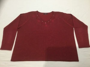 Top BM red XL pretty bead embroidery ribbon v neck acrylic polyester - Picture 1 of 13