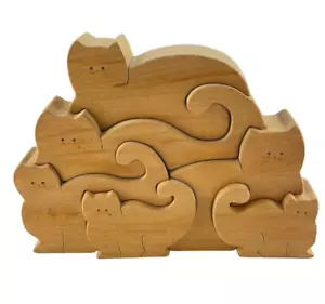 Wooden Cat Puzzle 3-D Art Hand Carved - Picture 1 of 8