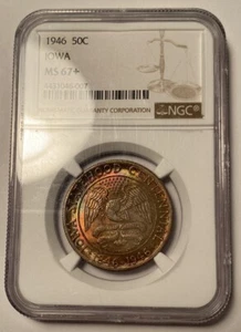 1946 Iowa Commemorative Half Dollar NGC MS67+ Plus Rainbow Toned - Picture 1 of 6