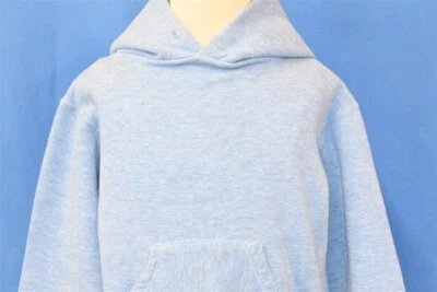 vintage 80s BLANK BLUE HEATHERED KANGAROO POCKET HOODED SWEATSHIRT YOUTH MEDIUM - Image 1 of 4