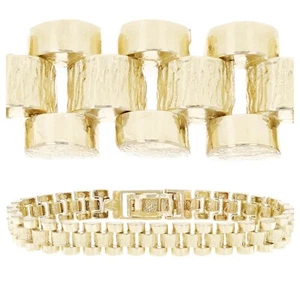 10k Yellow Gold Watch Link Chain Bracelet Adjustable 8.5"-9" 8.5mm 23 grams - Picture 1 of 12