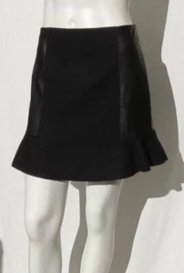 $168 MADEWELL Black Double Wool Genuine Leather Panel Boulevard Skirt US XS 0 - Picture 1 of 5