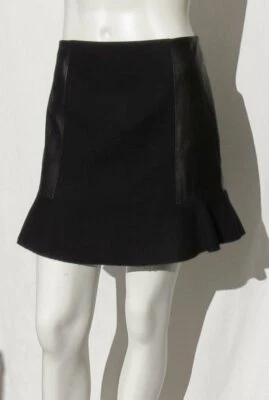 $168 Falda Boulevard MADEWELL Negra Doble Lana Cuero Genuino Panel EE. UU. XS 0 Foto 1 de 4