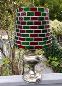 Lámpara de aceite vintage vidrio burbujeante rojo y verde de Navidad solo tono grande - Imagen 1 de 12