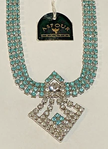 Neu mit Etikett Asfour Kristall Art Deco Stil Statement HALSKETTE blau siehe Video 18" Halsband - Bild 1 von 11