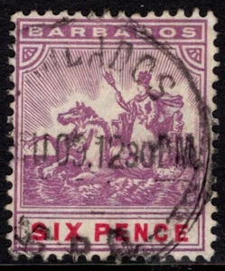 BARBADOS 1905 6d MAUVE & CARMINE, SG 141, FINE USED, CAT. £45 - Picture 1 of 2