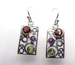 925 SS Unique and colorful gemstone earrings, elegant sterling silver earrings - Picture 1 of 6