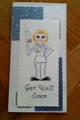 Unique Handmade Stitched Card Get Well. Nurse. Needle Injection KEEPSAKE CARDS - Image 1 of 2