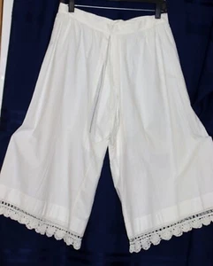 Antique Edwardian women's Ivory Cotton Split Bloomers Pantaloons crocheted Trim - Picture 1 of 8