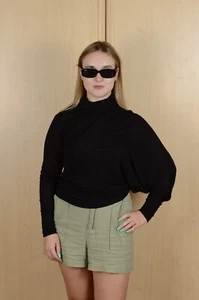 Ann Demeulemeester Turtle Neck Asymetric Sweater Black Lyocell Wool Size 34 - Picture 1 of 8