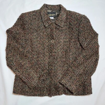 Women's Buttoned Long Sleeve Chenille Satin Lined Blazer Brown Size 10 - Image 1 of 4