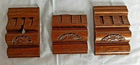 Set of 3 French Antique Wood Carved Medallions Oak  Trim Salvage Door Cover
