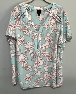 Worthington Women's Floral Short Sleeves Top Blouse Zip Front Cut Out Size 1X - Picture 1 of 9