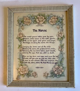 Vintage THE NURSE Framed Poem Roses Forget Me Nots Bradley Religious Label 9 x11 - Picture 1 of 6