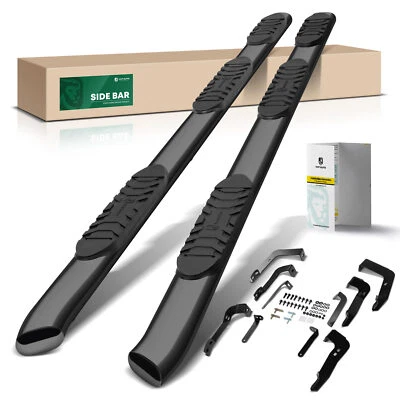 Barras de peldaños laterales ovaladas de acero negro de 5 pulgadas para Chevrolet Silverado 1500 GMC Foto 1 de 4