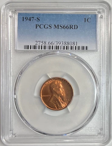 1947 S/S Lincoln Wheat Cent PCGS MS66RD RPM-002 Trumpet Tail Copper Coin 1C Cover