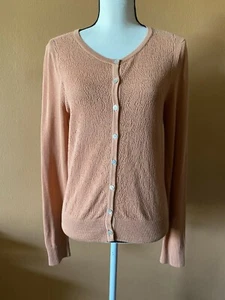 Peruvian Connection Beige Orange Pima Cotton Pointelle Cardigan Sweater Medium - Picture 1 of 6