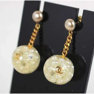 CHANEL Earrings Coco mark motif Round shape White gold color L3cm Vintage women  - Image 1 of 4