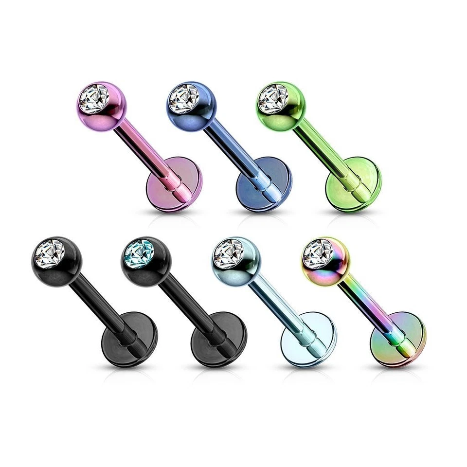 Piercing Ohr Labret Titan Eloxiert Mit Strasssteine - Bild 1 von 1