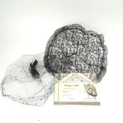 Velo de oración Chantilly encaje vintage religioso iglesia cabeza cubierta Foto 1 de 4