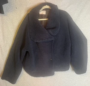 Free People Izzy Wrap Teddy Coat Size Medium Gray Blue Faux Sherpa - Picture 1 of 10