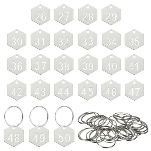 25 PIEZAS Etiquetas numéricas 26-50, etiquetas numéricas de acero inoxidable, hexagonales, plateadas - Imagen 1 de 6