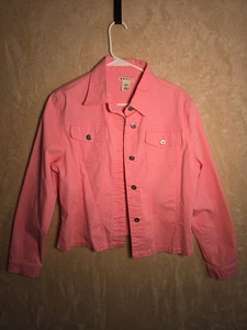 Women’s Pink Denim Jacket Size XL Stretch Button Front Jean Style Coral 180 - Picture 1 of 5