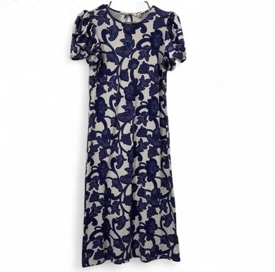 Vestido midi jersey manga abullonada Boden blanco azul estampado floral para mujer talla 12 Foto 1 de 4