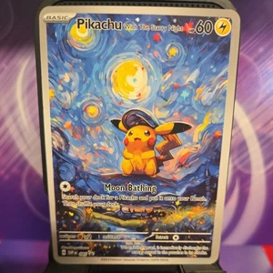Pokemon Pikachu Starry Night Van Gogh Beautiful Moon ACG Star Trading Card - NM - Picture 1 of 6