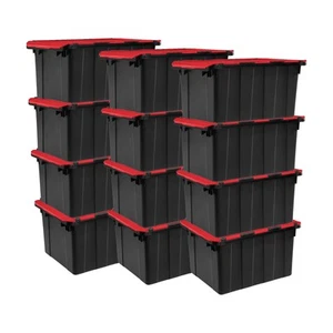 Sterilite 12 Gallon Hinged Lid Industrial Tote, Stackable Storage Bin, 12 Pack - Picture 1 of 11