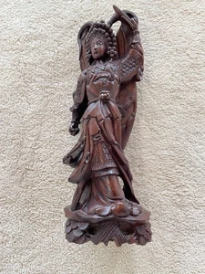 ANTIQUE CHINESE Rare 18in Rosewood Multi-Eyed Deity Warrior Mythology Carving VG - Bild 1 von 18