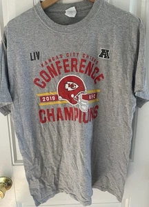 Kansas City KC Chiefs 2019 AFC Champs T Shirt Gray Short Sleeve Port Adult L - Picture 1 of 4