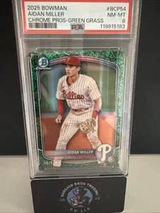 2025 Bowman Aidan Miller Chrome Pros-green Grass Psa Grade 8 Nm-mt 16/99 - Picture 1 of 2