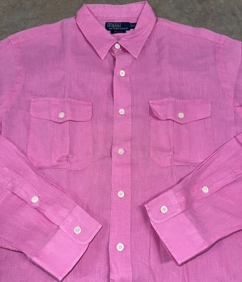 Polo Ralph Lauren Shirt Mens XL Pink 100% Resort Linen Button Down Long Sleeve - Image 1 of 4