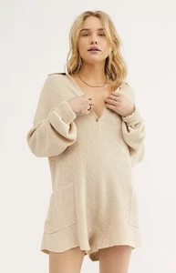 Free People Strand Picknick Boho Pullover Strampler Natur Creme NEU Gr. L - Bild 1 von 21