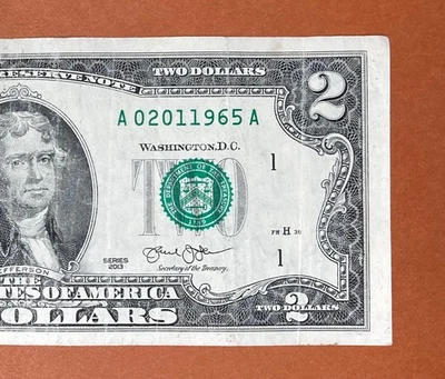 February 1, 1965 / 2 January 1965 (A 02011965 A) Birthday $2 Two Dollar Bill - Image 1 of 3