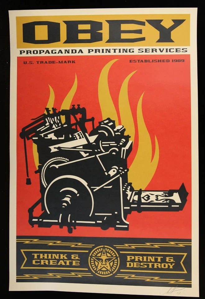 SHEPARD FAIREY ♦ Printing Press ♦ GROSSE LITHOGRAPHIE SIGNIERT OBEY GIANT MINT - Bild 1 von 4