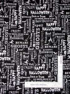 Halloween Words White Black Cotton Fabric Windham Eat Drink Scary By The Yard - Picture 1 of 1