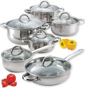 Kitchen Cookware Sets, 12-Piece Basic Stainless Steel Pots and Pans, Silver - Picture 1 of 8