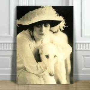 THEDA BARA & Dog - Silent Film Actress - CANVAS ART PRINT POSTER - Sepia -18x12" - Picture 1 of 1