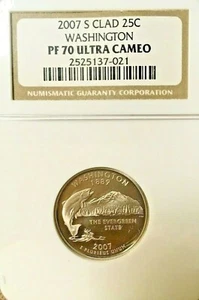 2007-S CLAD WASHINGTON QUARTER GRADED PF 70 ULTRA CAMEO BY NGC - Picture 1 of 2