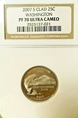 2007-S CLAD WASHINGTON QUARTER GRADED PF 70 ULTRA CAMEO BY NGC - Image 1 of 2