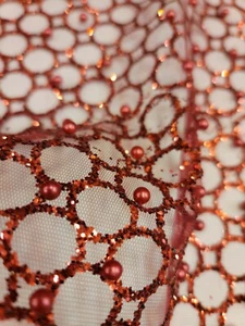 Fabric Sold By The Yard Burgundy Beaded Lace Glitter Sparkle Pearls On Mesh Prom - Picture 1 of 9