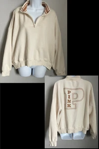 Victoria Secret Sweater 3/4 Zip Pullover Ivory Womens Size XXL Embroidered Logo - Picture 1 of 13