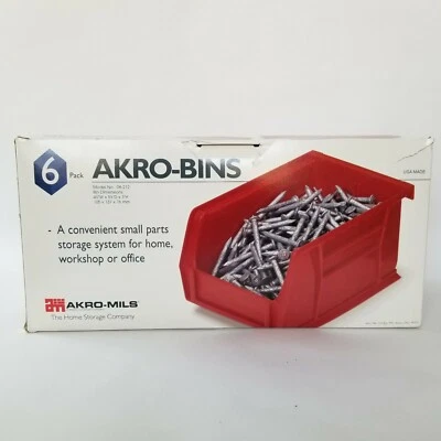 6 Akro Bins Stackable Bins Red Organization 4x5x3 Akro-Mils Brand - Image 1 of 4